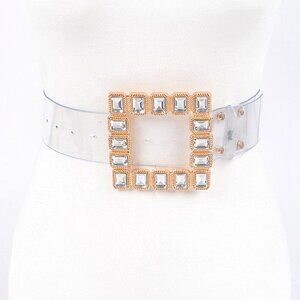 BNWT Plus Size Crystal Square Buckle Cleared Transparent Fashion Belt